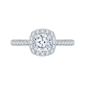 CAU0050E-37W Bridal Jewelry Carizza White Gold Cushion Cut Diamond Halo Engagement Rings