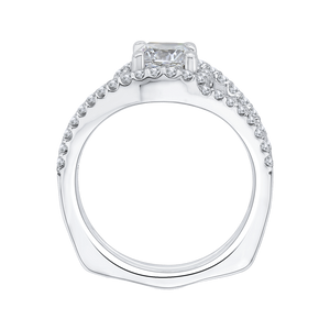 14K White Gold Cushion Diamond Halo Engagement Ring with Split Shank (Semi Mount)