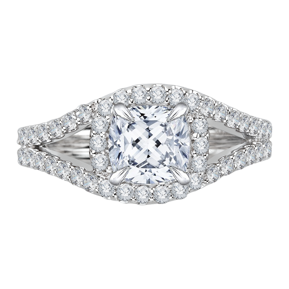 CAU0057E-37W Bridal Jewelry Carizza White Gold Cushion Cut Diamond Halo Engagement Rings