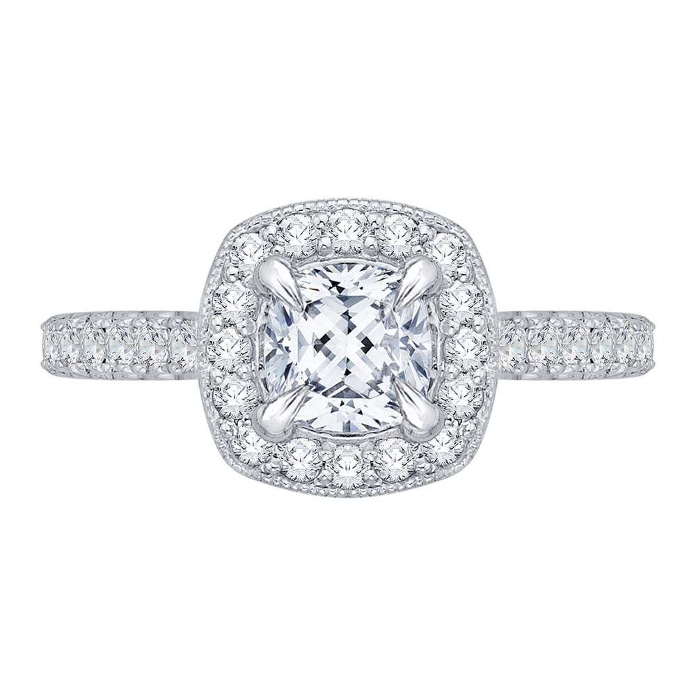 CAU0058E-37W Bridal Jewelry Carizza White Gold Cushion Cut Diamond Halo Engagement Rings