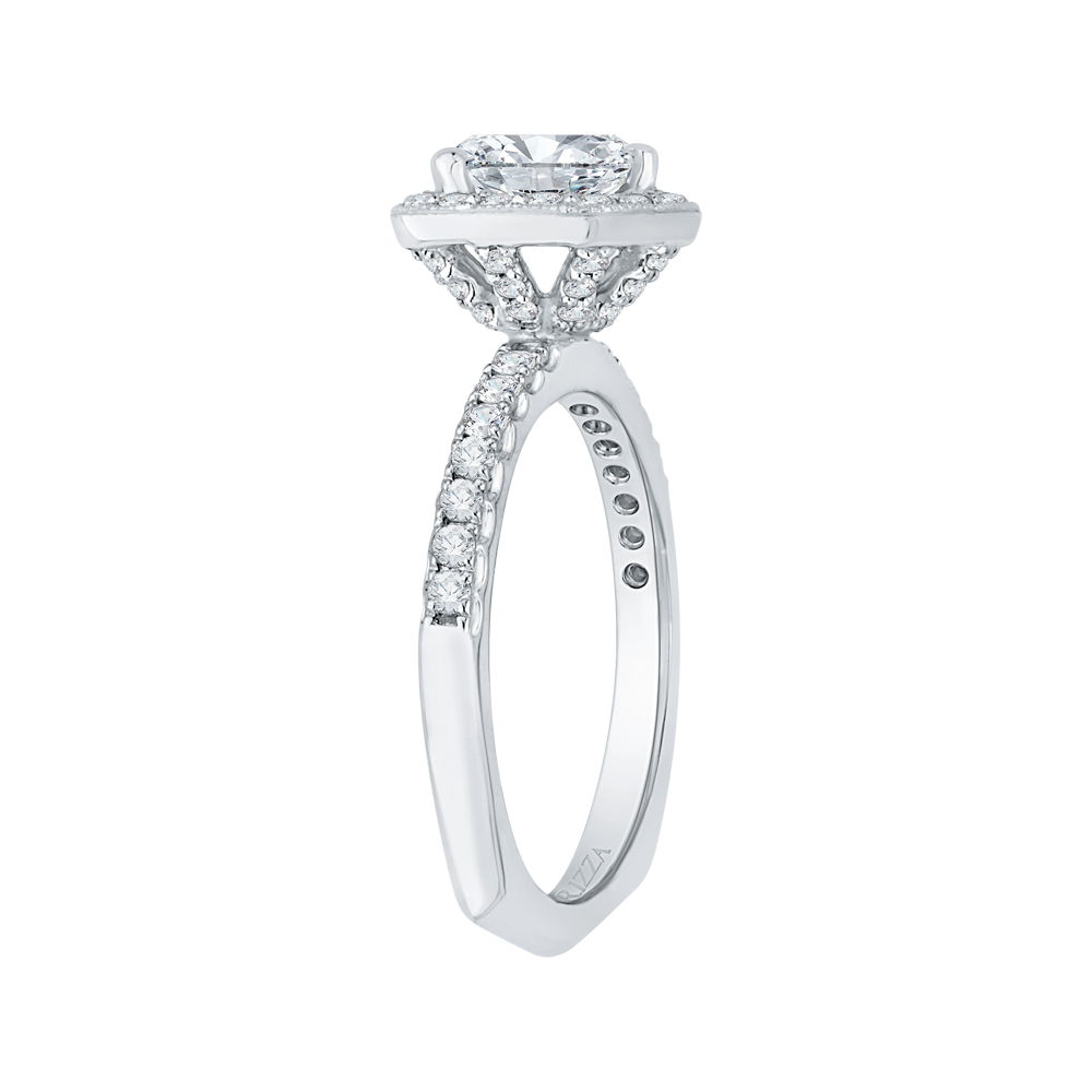 14K White Gold Cushion Diamond Halo Engagement Ring with Euro Shank (Semi Mount)