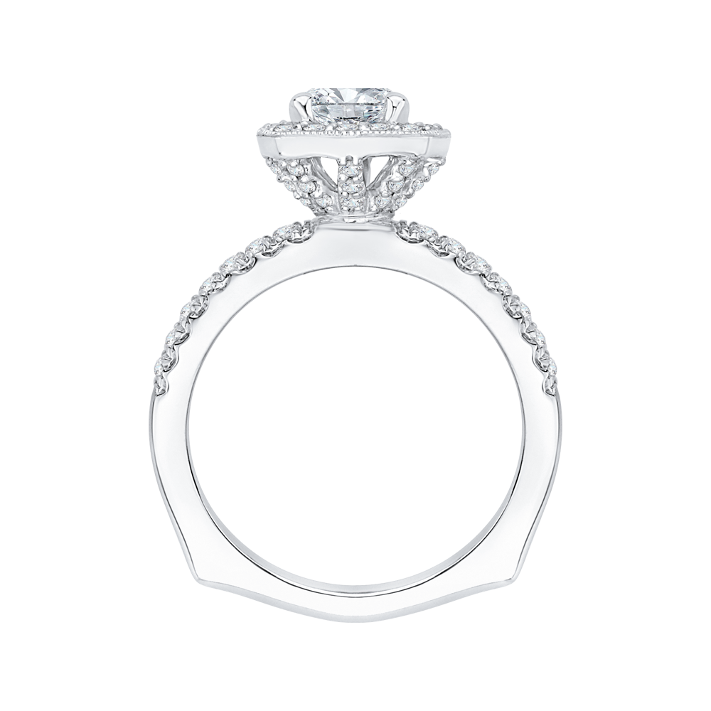14K White Gold Cushion Diamond Halo Engagement Ring with Euro Shank (Semi Mount)
