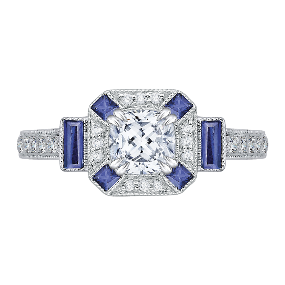 CAU0064E-S37W Bridal Jewelry Carizza White Gold Cushion Cut Diamond Halo Engagement Rings