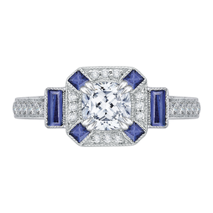 CAU0064E-S37W Bridal Jewelry Carizza White Gold Cushion Cut Diamond Halo Engagement Rings