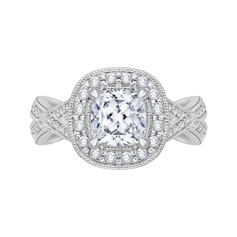 CAU0080E-37W-1.50 Bridal Jewelry Carizza White Gold Cushion Cut Diamond Halo Engagement Rings