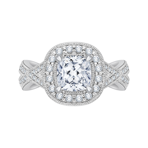 CAU0080E-37W Bridal Jewelry Carizza White Gold Cushion Cut Diamond Halo Engagement Rings