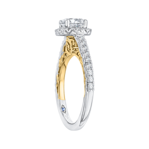 14K Two Tone Gold Cushion Diamond Halo Engagement Ring (Semi Mount)