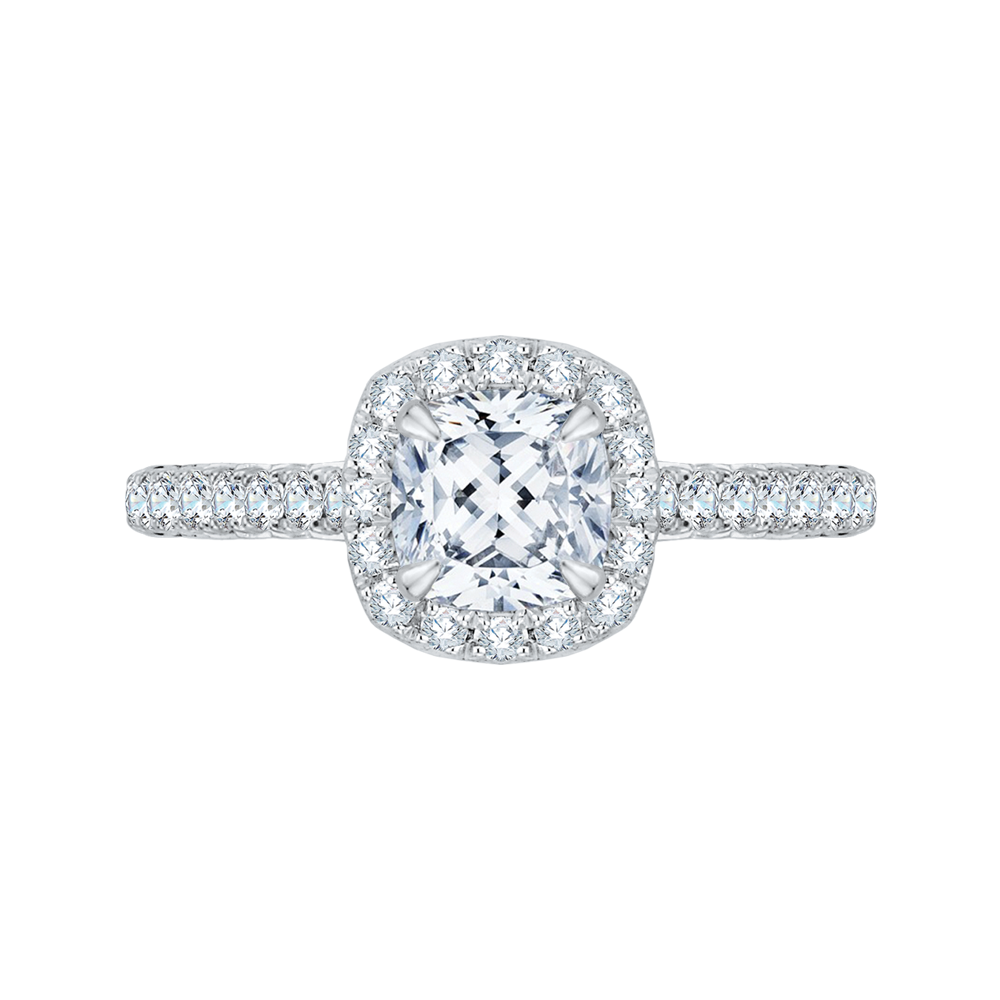 CAU0085E-37W Bridal Jewelry Carizza White Gold Cushion Cut Diamond Halo Engagement Rings