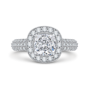 CAU0086E-37W Bridal Jewelry Carizza White Gold Cushion Cut Diamond Halo Engagement Rings