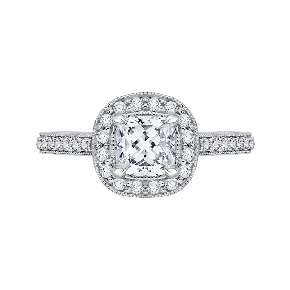 CAU0090E-37W Bridal Jewelry Carizza White Gold Cushion Cut Diamond Halo Engagement Rings