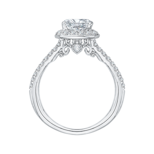 14K White Gold Cushion Cut Diamond Halo Engagement Ring with Split Shank (Semi Mount)