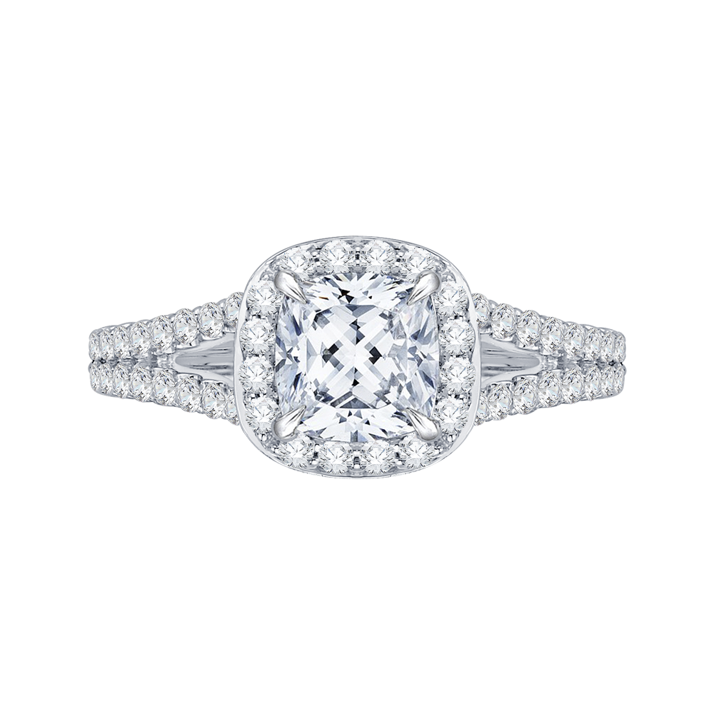 CAU0093E-37W Bridal Jewelry Carizza White Gold Cushion Cut Diamond Halo Engagement Rings