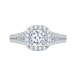 CAU0093E-37W Bridal Jewelry Carizza White Gold Cushion Cut Diamond Halo Engagement Rings