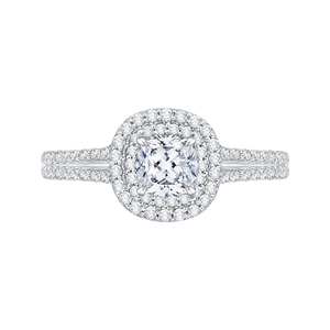 CAU0127E-37W Bridal Jewelry Carizza White Gold Cushion Cut Diamond Double Halo Engagement Rings