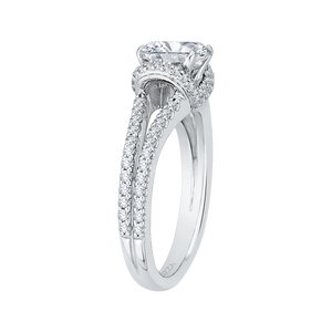 14K White Gold Cushion Cut Diamond Engagement Ring with Split Shank (Semi Mount)