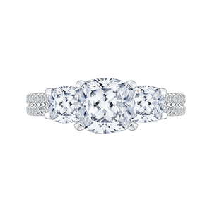 CAU0190EH-S37W-1.75 Bridal Jewelry Carizza White Gold Cushion Cut Diamond 3 Stone Engagement Rings