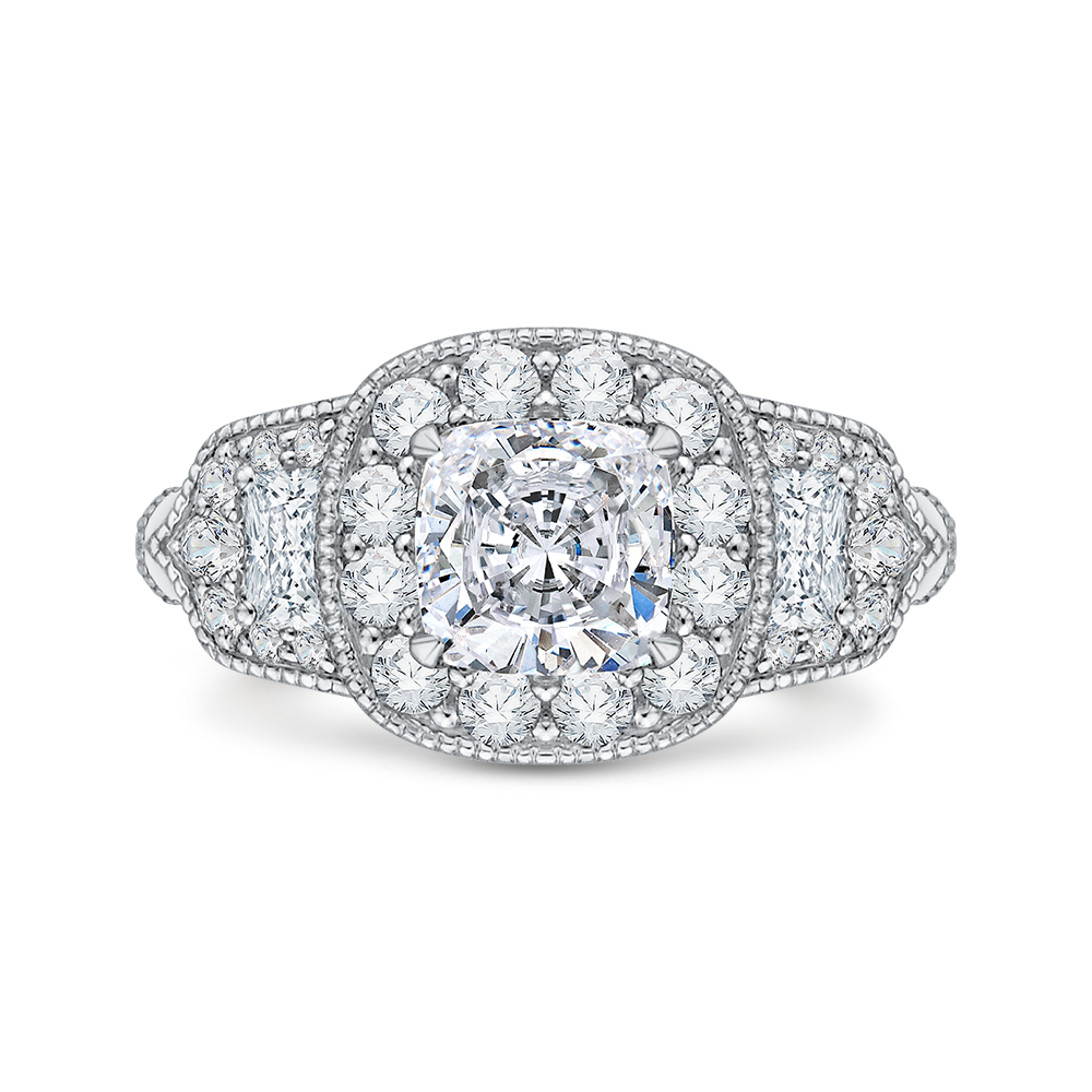 CAU0215E-37W-1.50 Bridal Jewelry Carizza White Gold Cushion Cut Diamond Halo Engagement Rings