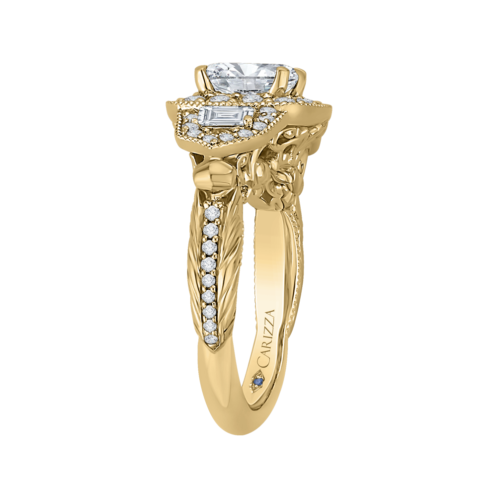 14K Yellow Gold Cushion Diamond Halo Vintage Engagement Ring (Semi Mount)