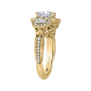 14K Yellow Gold Cushion Diamond Halo Vintage Engagement Ring (Semi Mount)