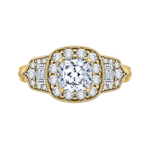 CAU0216E-37-1.50 Bridal Jewelry Carizza Yellow Gold Vintage Cushion Cut Diamond Halo Engagement Rings
