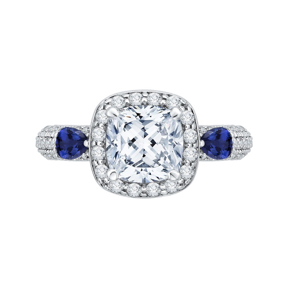 CAU0217E-S37W-1.50 Bridal Jewelry Carizza White Gold Cushion Cut Diamond Halo Engagement Rings