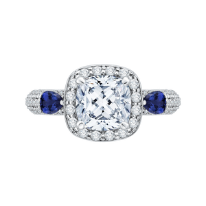 CAU0217E-S37W-1.50 Bridal Jewelry Carizza White Gold Cushion Cut Diamond Halo Engagement Rings