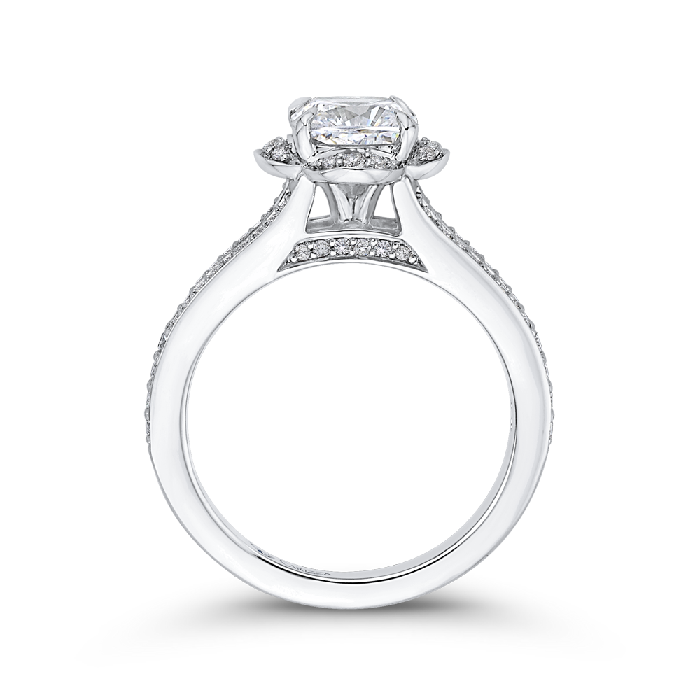 Cushion Diamond Cathedral Style Engagement Ring In 14K White Gold (Semi Mount)