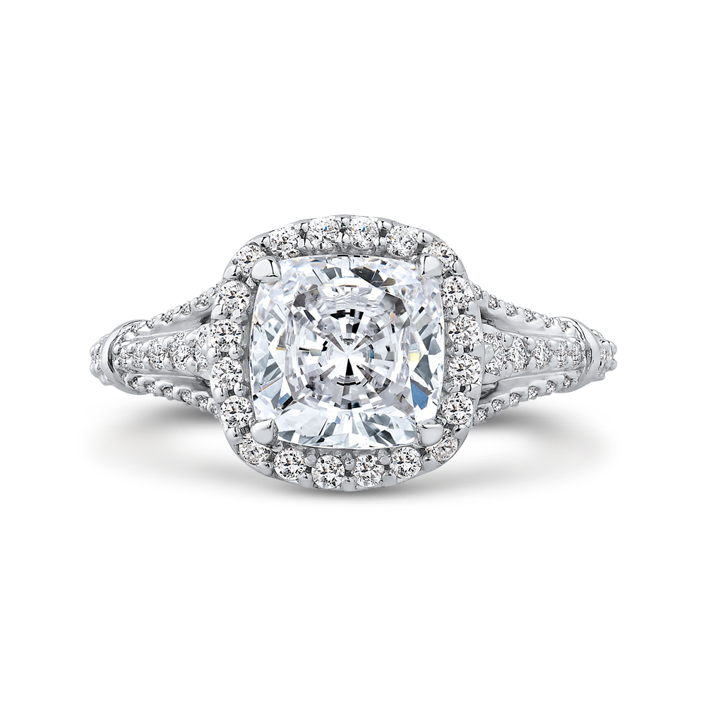 CAU0288E-37W-2.00 Bridal Jewelry Carizza White Gold Cushion Cut Diamond Halo Engagement Rings