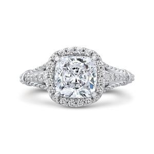 CAU0288E-37W-2.00 Bridal Jewelry Carizza White Gold Cushion Cut Diamond Halo Engagement Rings