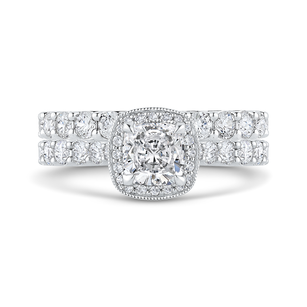 14K White Gold Cushion Diamond Halo Engagement Ring (Semi Mount)