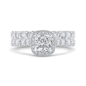 14K White Gold Cushion Diamond Halo Engagement Ring (Semi Mount)