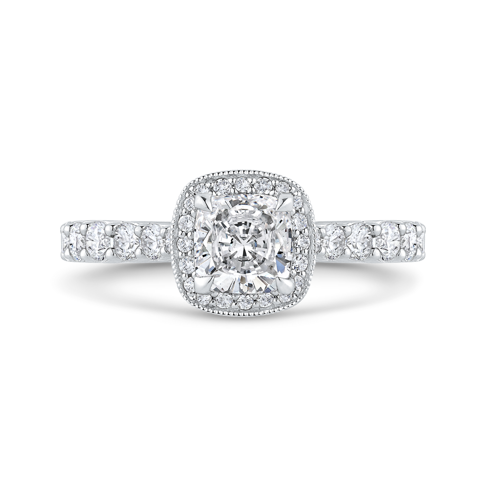 CAU0454EH-37W-1.10 Bridal Jewelry Carizza White Gold Cushion Cut Diamond Halo Engagement Rings