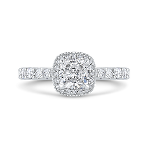 CAU0454EH-37W-1.10 Bridal Jewelry Carizza White Gold Cushion Cut Diamond Halo Engagement Rings