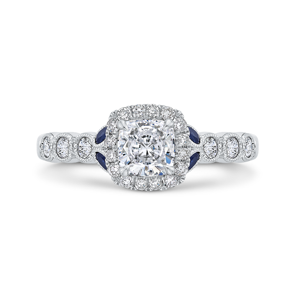 CAU0456EH-S37W-1.10 Bridal Jewelry Carizza White Gold Cushion Cut Diamond Halo Engagement Rings