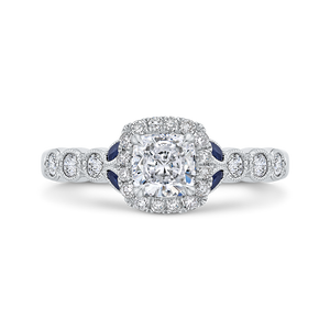 CAU0456EH-S37W-1.10 Bridal Jewelry Carizza White Gold Cushion Cut Diamond Halo Engagement Rings