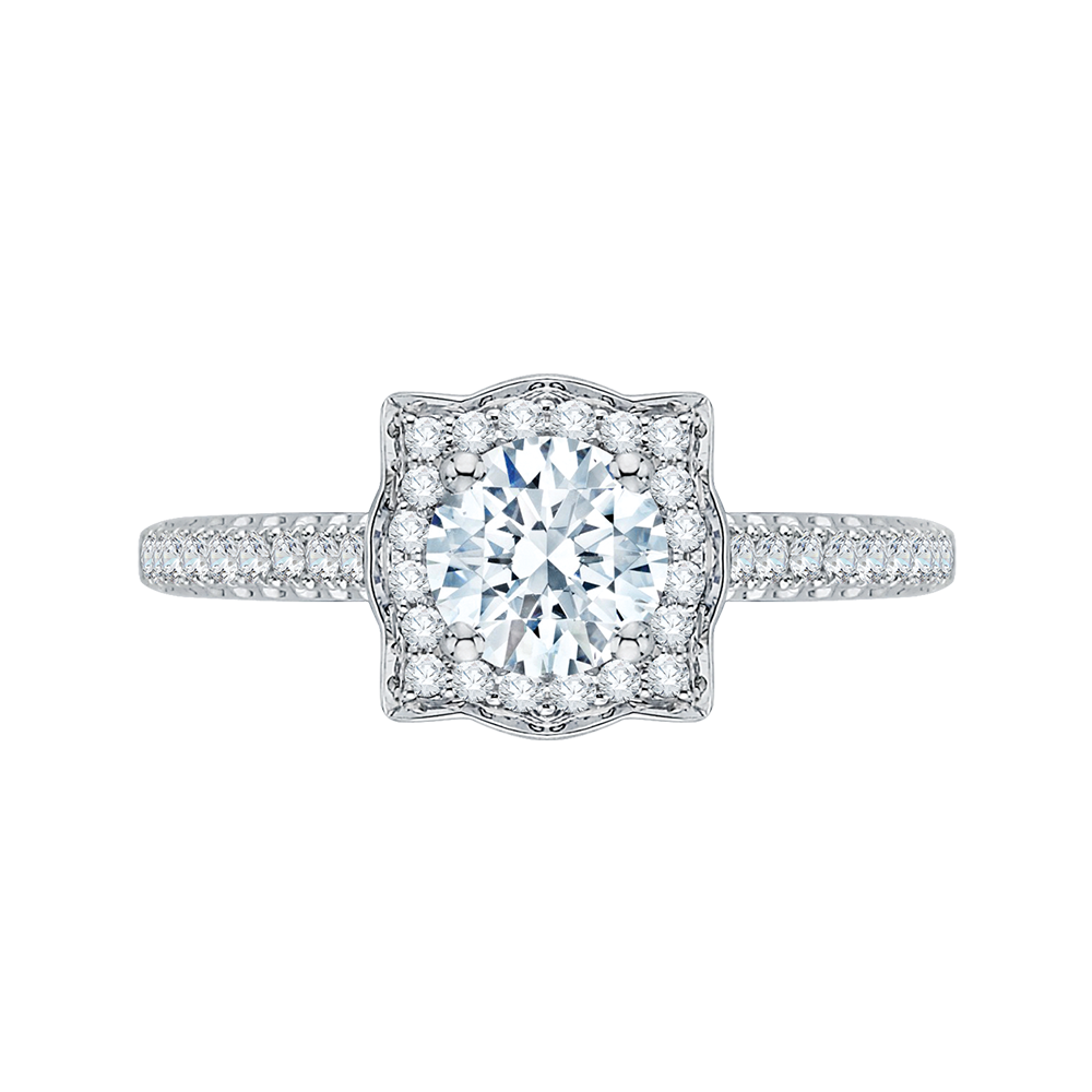 PR0007EC-02W Bridal Jewelry Carizza White Gold Vintage Round Diamond Halo Engagement Rings