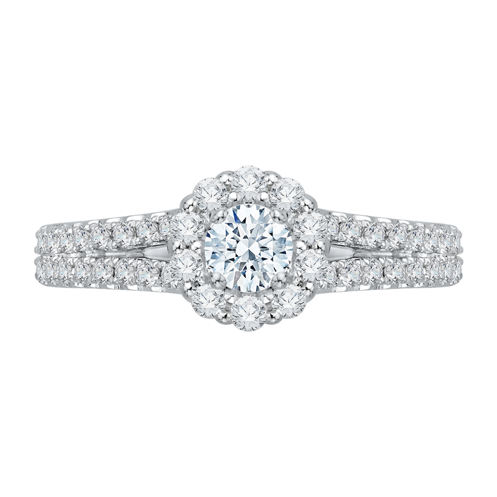 PR0011EC-02W Bridal Jewelry Carizza White Gold Round Diamond Halo Engagement Rings