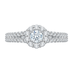 PR0011EC-02W Bridal Jewelry Carizza White Gold Round Diamond Halo Engagement Rings