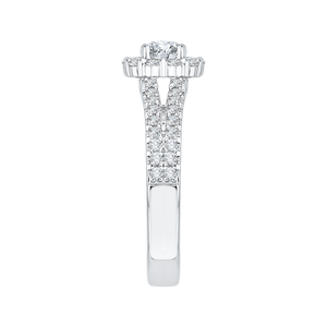 14K White Gold Round Cut Diamond Halo Engagement Ring with Split Shank