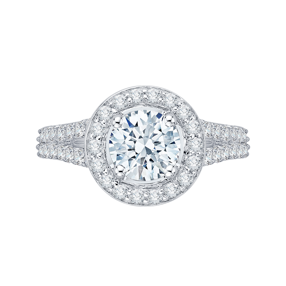 PR0016EC-02W Bridal Jewelry Carizza White Gold Round Diamond Halo Engagement Rings