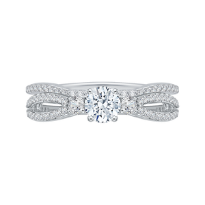 14K White Gold Round Diamond Engagement Ring with Split Shank