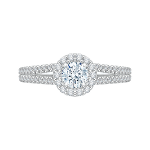 PR0026EC-02W Bridal Jewelry Carizza White Gold Round Diamond Halo Engagement Rings