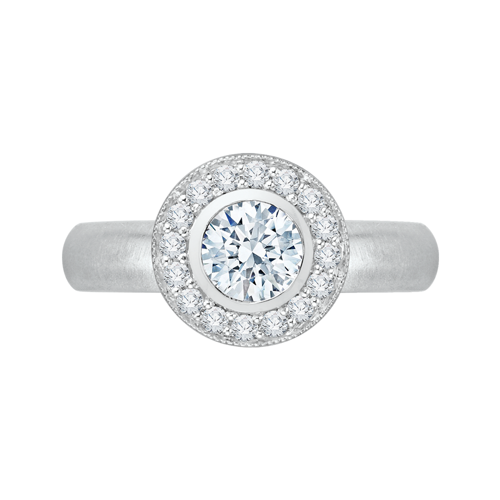 PR0029EC-02W Bridal Jewelry Carizza White Gold Round Diamond Halo Engagement Rings