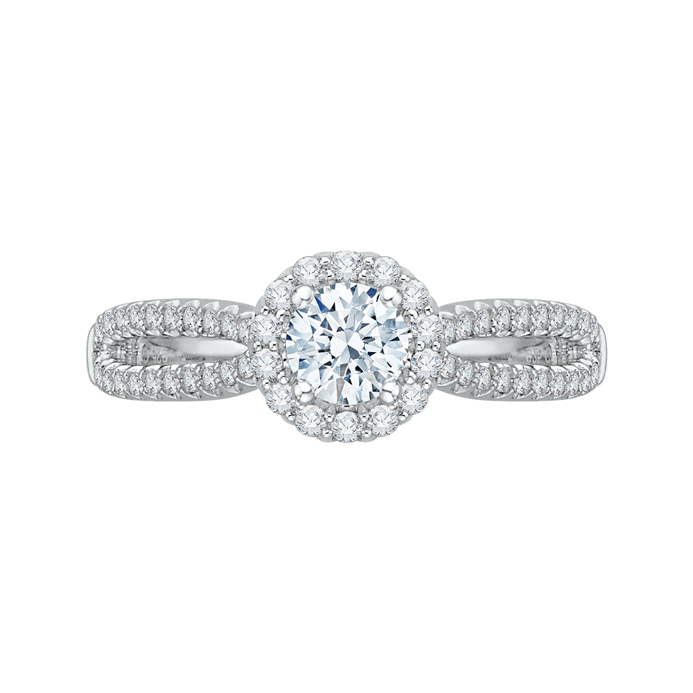 PR0031EC-02W Bridal Jewelry Carizza White Gold Round Diamond Halo Engagement Rings