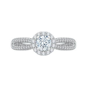 PR0031EC-02W Bridal Jewelry Carizza White Gold Round Diamond Halo Engagement Rings