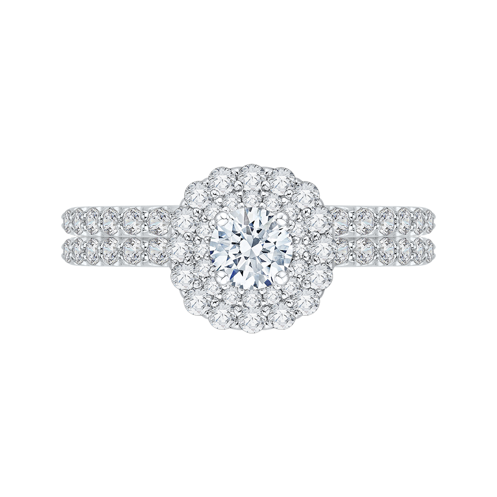 14K White Gold Round Cut Diamond Double Halo Engagement Ring
