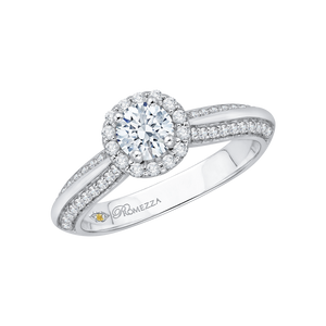 14K White Gold Round Cut Diamond Halo Cathedral Style Engagement Ring