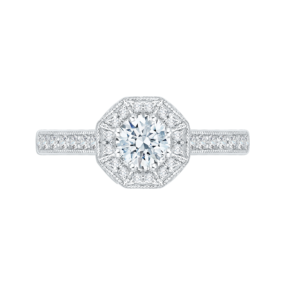 PR0041EC-02W Bridal Jewelry Carizza White Gold Round Diamond Halo Engagement Rings