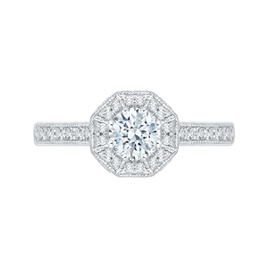 PR0041EC-02W Bridal Jewelry Carizza White Gold Round Diamond Halo Engagement Rings