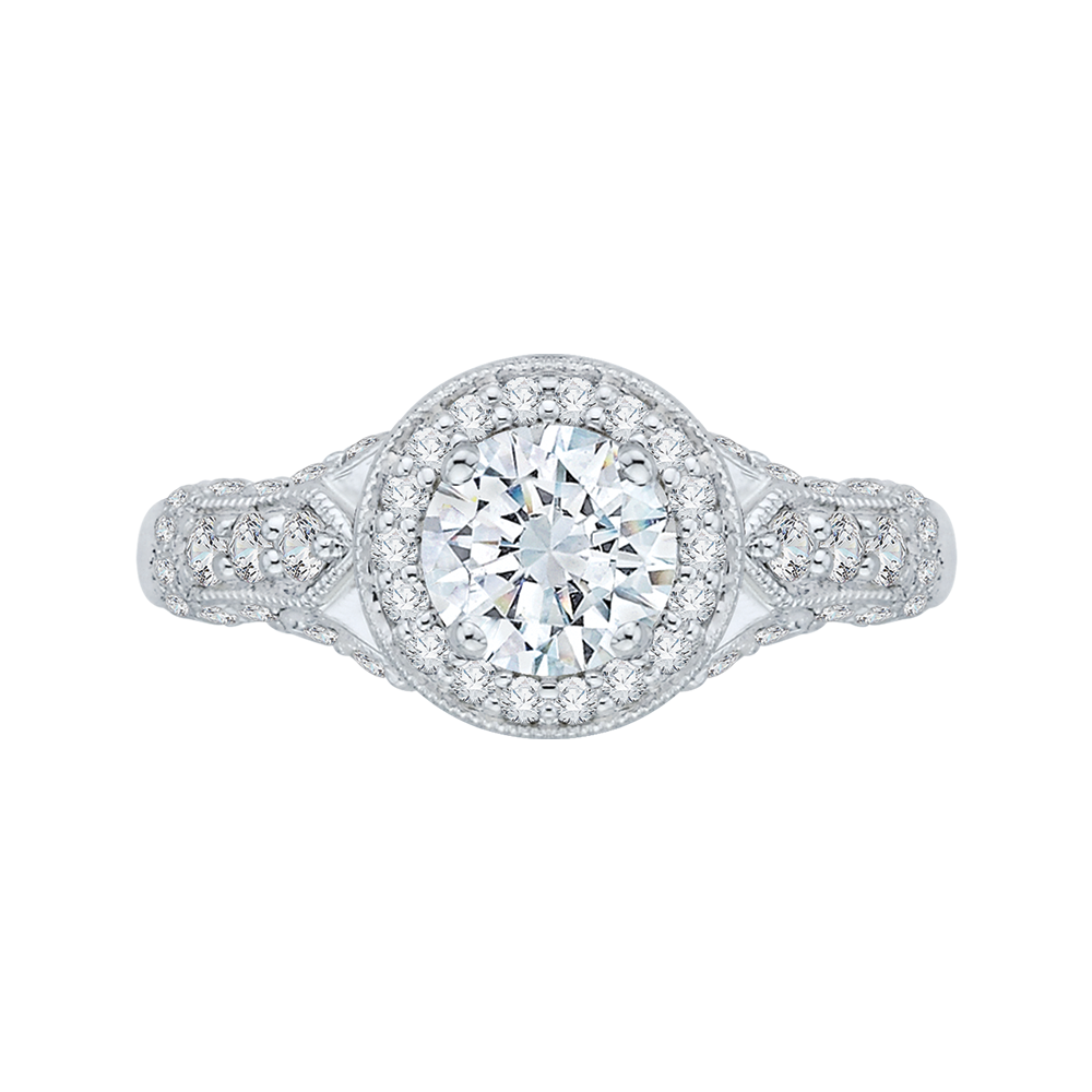 PR0042EC-02W Bridal Jewelry Carizza White Gold Round Diamond Halo Engagement Rings